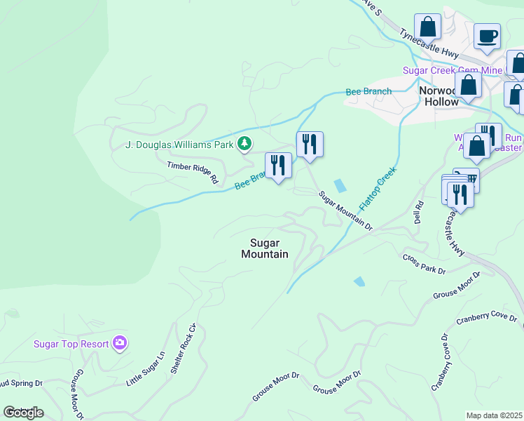 map of restaurants, bars, coffee shops, grocery stores, and more near 570 Briarcliff Road in Sugar Mountain