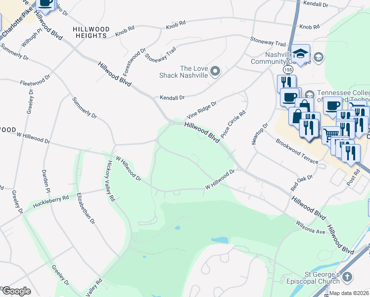 map of restaurants, bars, coffee shops, grocery stores, and more near 410 Wilsonia Avenue in Nashville