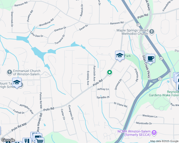 map of restaurants, bars, coffee shops, grocery stores, and more near 751 Faircloth Street in Winston-Salem