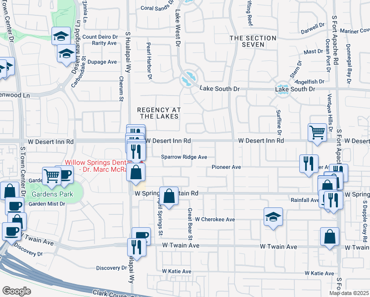 map of restaurants, bars, coffee shops, grocery stores, and more near 3345 Robin Nest Court in Las Vegas