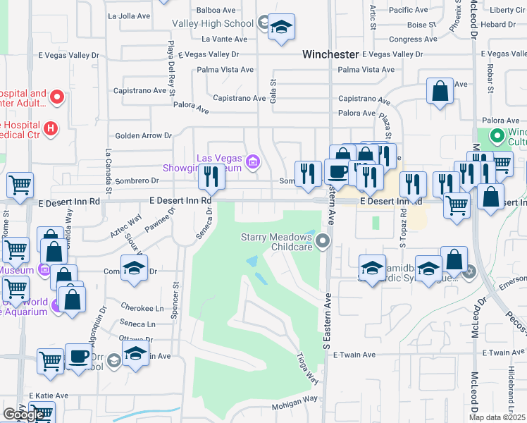 map of restaurants, bars, coffee shops, grocery stores, and more near 3339 Zuni Circle in Las Vegas
