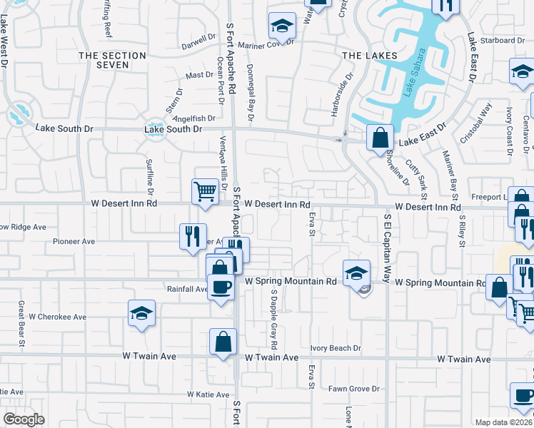 map of restaurants, bars, coffee shops, grocery stores, and more near 9325 West Desert Inn Road in Las Vegas