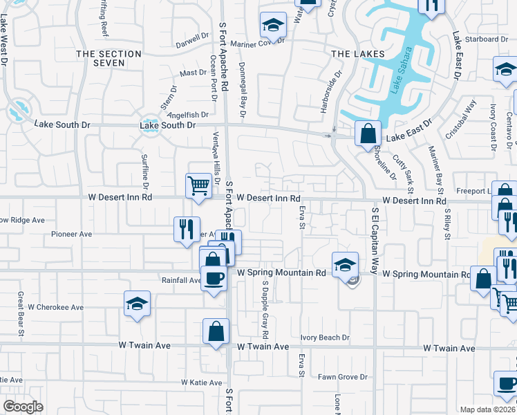 map of restaurants, bars, coffee shops, grocery stores, and more near 9325 West Desert Inn Road in Las Vegas