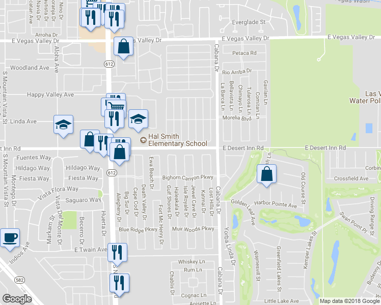 map of restaurants, bars, coffee shops, grocery stores, and more near 5318 Tupelo Lane in Las Vegas