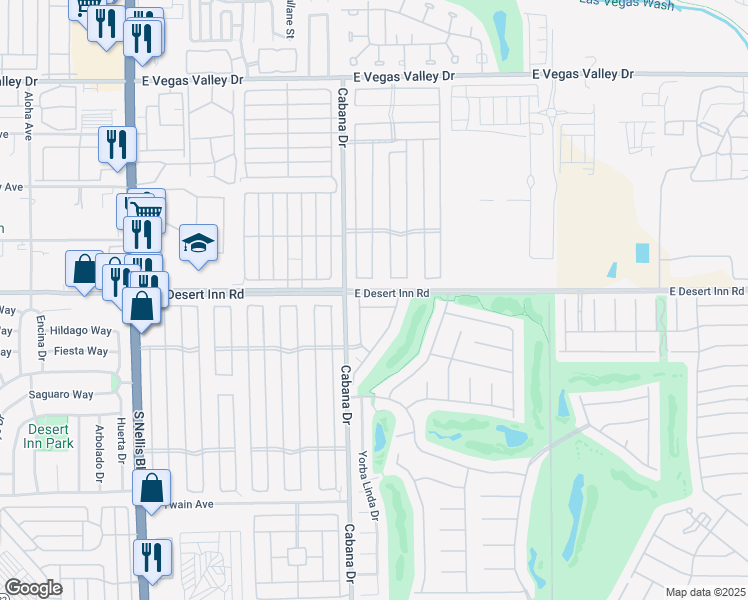 map of restaurants, bars, coffee shops, grocery stores, and more near 3400 Cabana Drive in Las Vegas