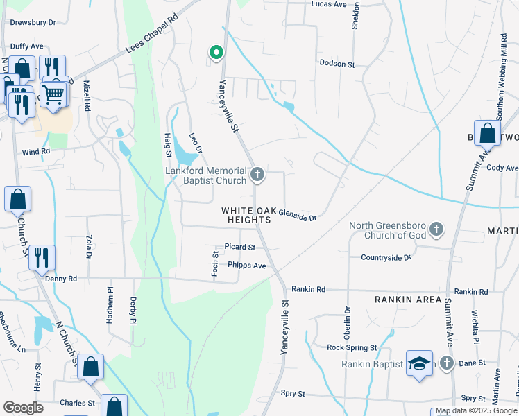 map of restaurants, bars, coffee shops, grocery stores, and more near 3700 Yanceyville Street in Greensboro