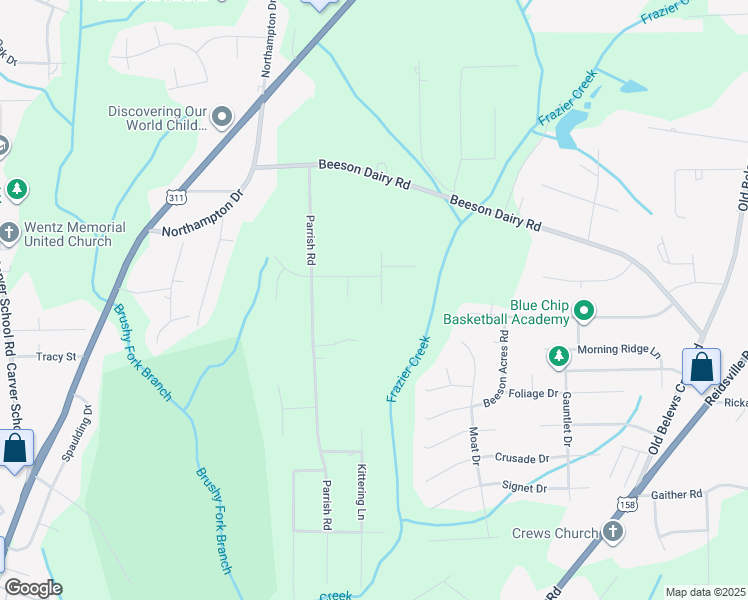 map of restaurants, bars, coffee shops, grocery stores, and more near 3401 Del Rio Court in Winston-Salem