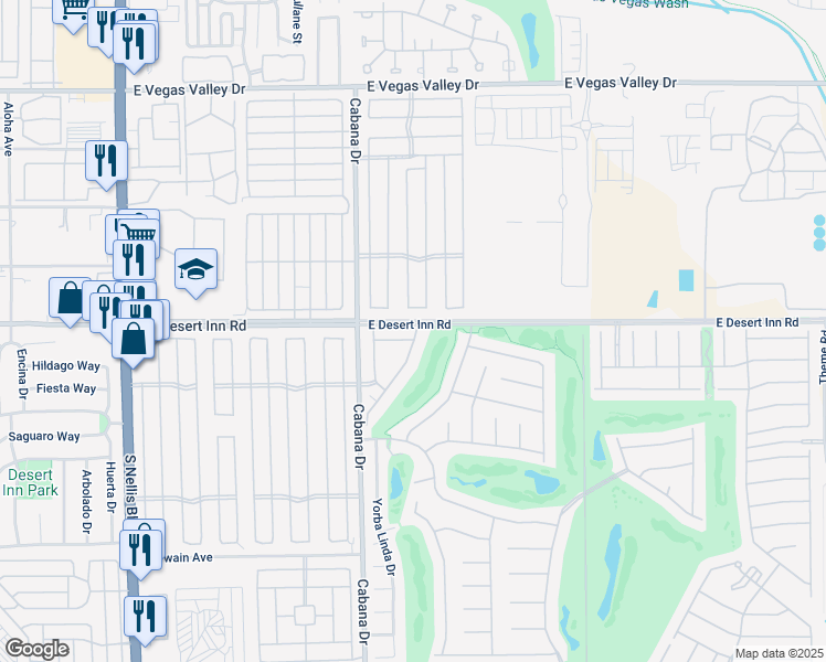 map of restaurants, bars, coffee shops, grocery stores, and more near 1063 East Desert Inn Road in Las Vegas