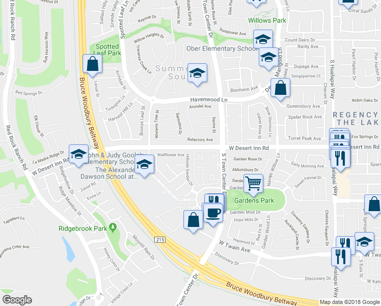 map of restaurants, bars, coffee shops, grocery stores, and more near 3310 Hillside Garden Drive in Las Vegas