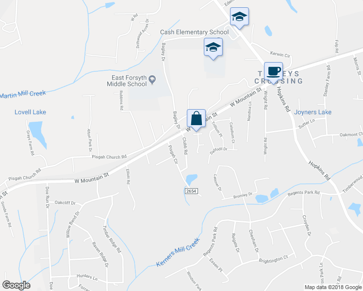 map of restaurants, bars, coffee shops, grocery stores, and more near 507 Clubb Road in Kernersville