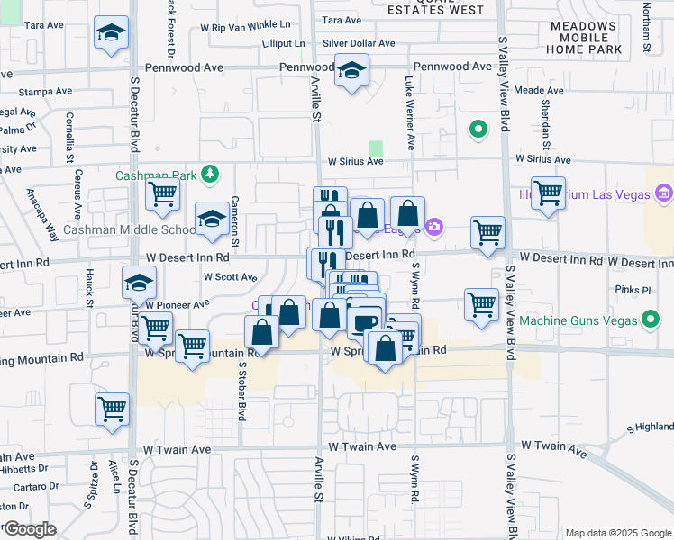 map of restaurants, bars, coffee shops, grocery stores, and more near 3376 South Arville Street in Las Vegas