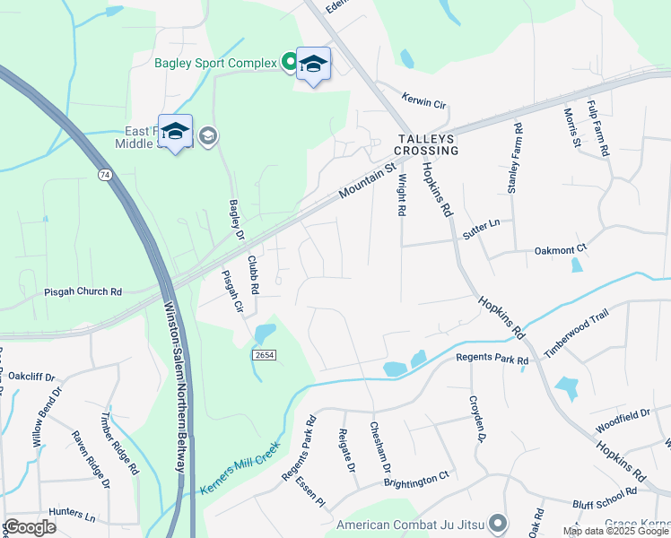 map of restaurants, bars, coffee shops, grocery stores, and more near 552 Caladium Court in Kernersville