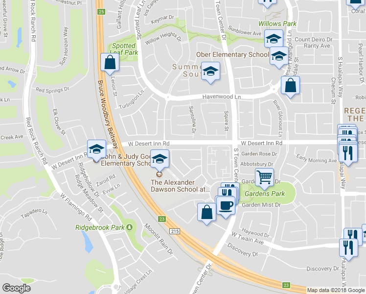 map of restaurants, bars, coffee shops, grocery stores, and more near 10832 Wallflower Avenue in Las Vegas