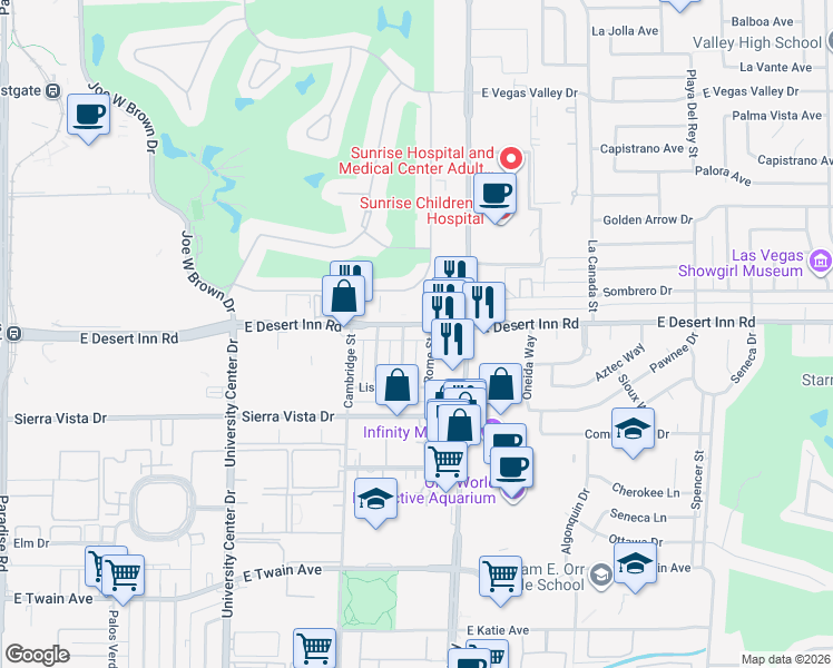 map of restaurants, bars, coffee shops, grocery stores, and more near 3341 Rome Street in Las Vegas