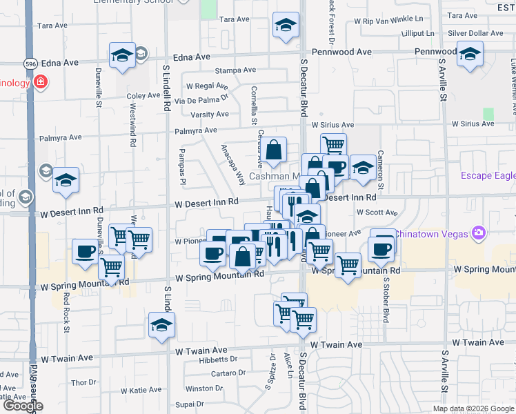 map of restaurants, bars, coffee shops, grocery stores, and more near 3335 Hauck Street in Las Vegas