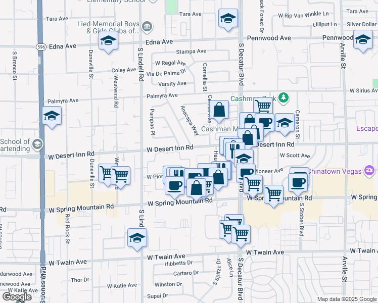 map of restaurants, bars, coffee shops, grocery stores, and more near 3335 Hauck Street in Las Vegas