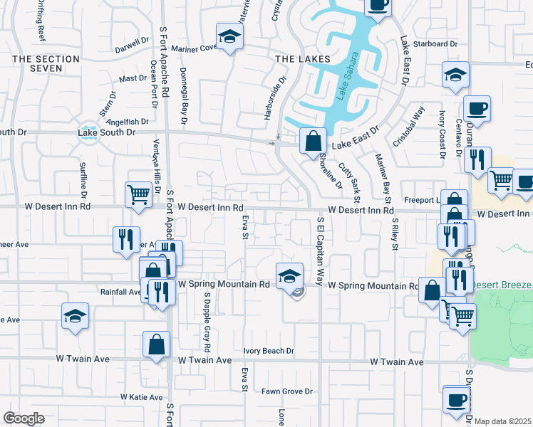 map of restaurants, bars, coffee shops, grocery stores, and more near 9111 West Desert Inn Road in Las Vegas