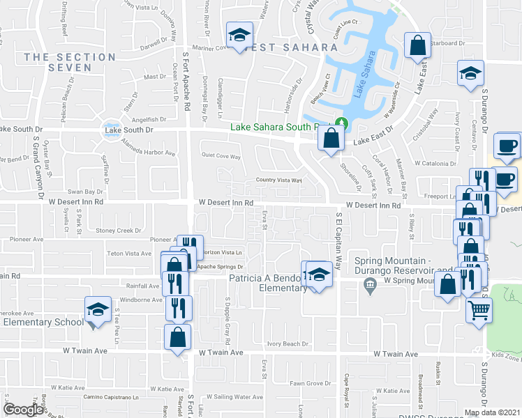 map of restaurants, bars, coffee shops, grocery stores, and more near 3327 Erva Street in Las Vegas