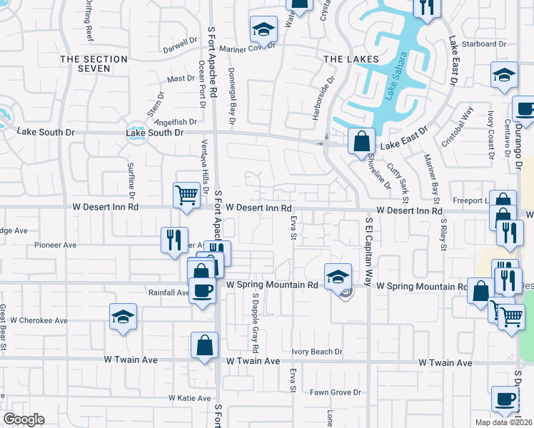 map of restaurants, bars, coffee shops, grocery stores, and more near 9325 West Desert Inn Road in Las Vegas
