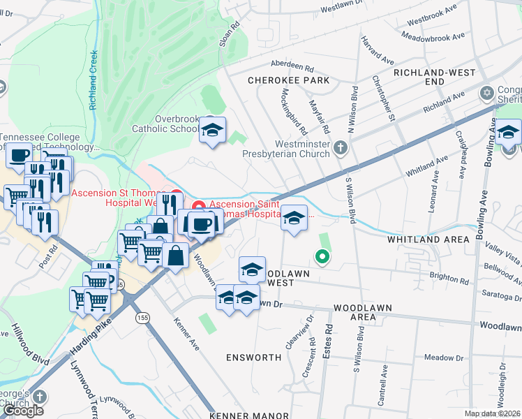 map of restaurants, bars, coffee shops, grocery stores, and more near 100 Vine Ct in Nashville