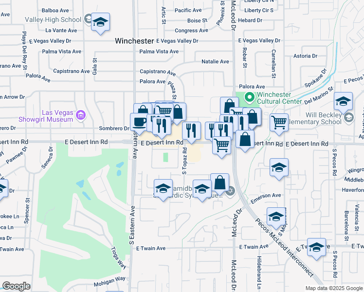 map of restaurants, bars, coffee shops, grocery stores, and more near 3338 Duece Street in Las Vegas