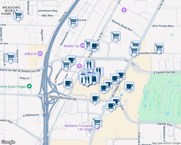 map of restaurants, bars, coffee shops, grocery stores, and more near 2000 Fashion Show Drive in Las Vegas