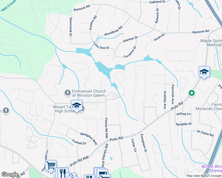 map of restaurants, bars, coffee shops, grocery stores, and more near 100 Gatehouse Road in Winston-Salem