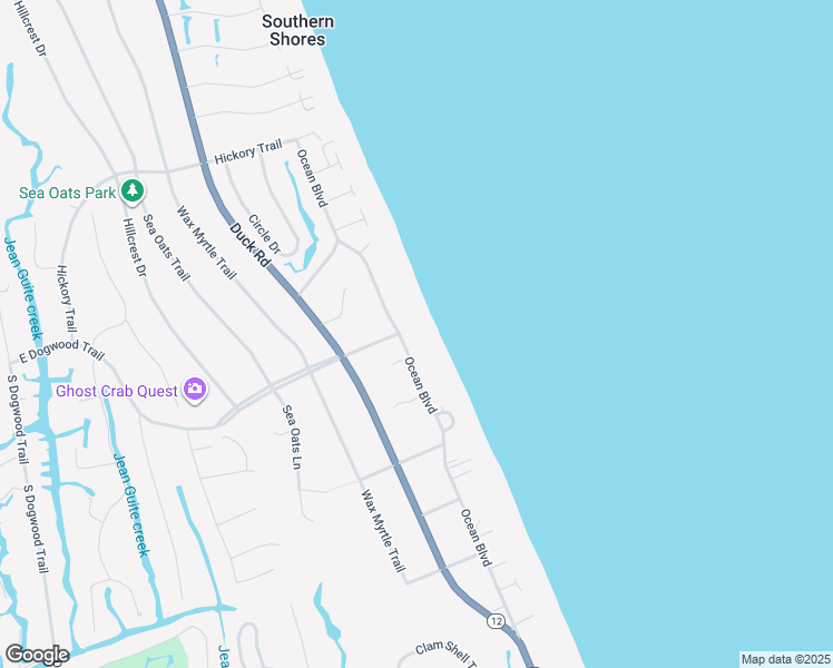 map of restaurants, bars, coffee shops, grocery stores, and more near 203 Ocean Blvd in Kitty Hawk