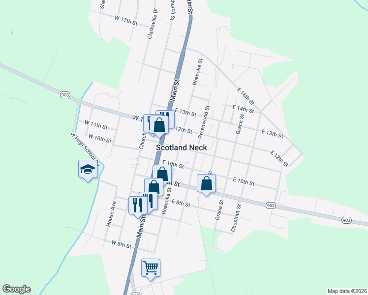 map of restaurants, bars, coffee shops, grocery stores, and more near in Scotland Neck