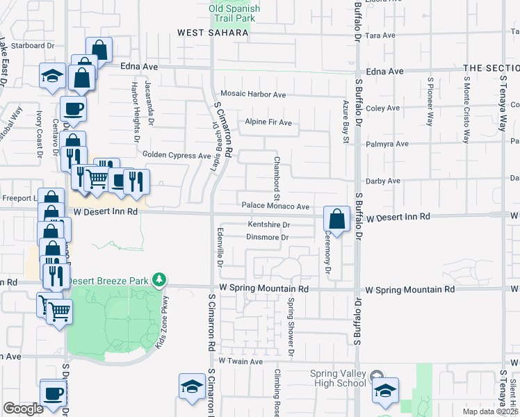 map of restaurants, bars, coffee shops, grocery stores, and more near 11 Rotherham Street in Las Vegas