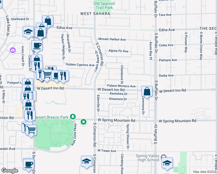 map of restaurants, bars, coffee shops, grocery stores, and more near 11 Rotherham Street in Las Vegas