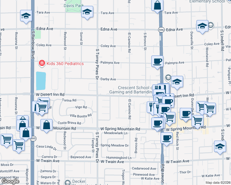 map of restaurants, bars, coffee shops, grocery stores, and more near 3311 Remuda Trail in Las Vegas