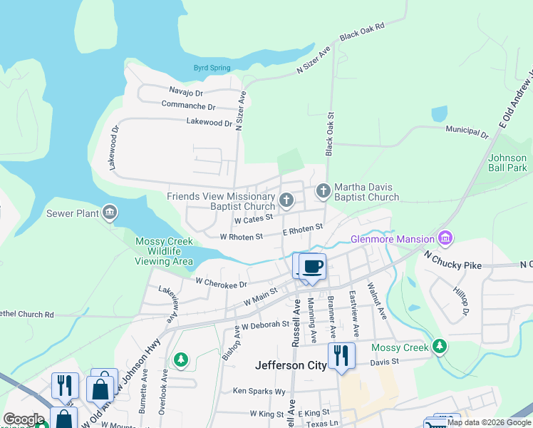 map of restaurants, bars, coffee shops, grocery stores, and more near 710 West Cates Street in Jefferson City