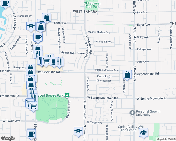 map of restaurants, bars, coffee shops, grocery stores, and more near 8170 Kentshire Drive in Las Vegas