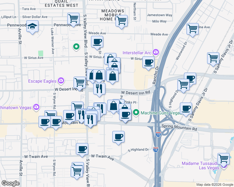 map of restaurants, bars, coffee shops, grocery stores, and more near 3400 Procyon St in Las Vegas