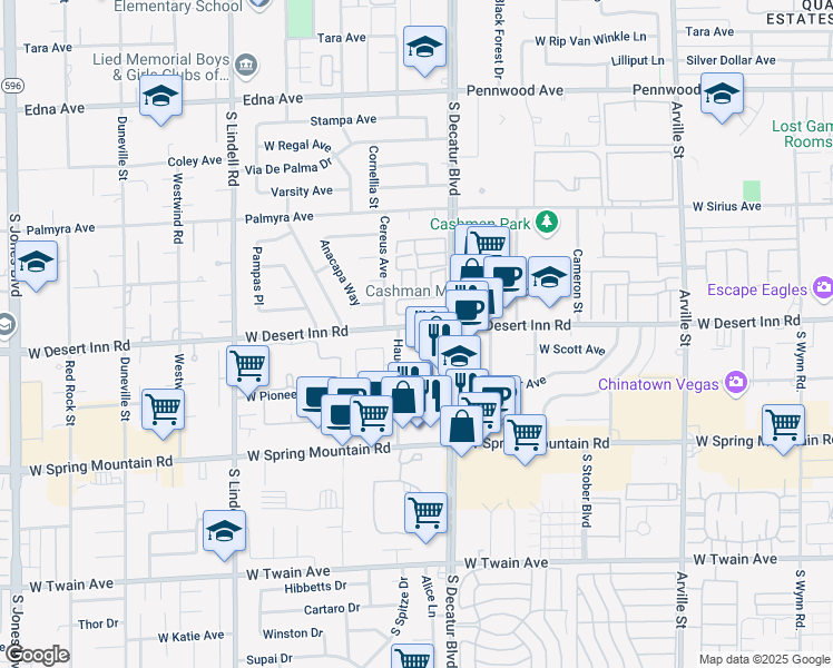 map of restaurants, bars, coffee shops, grocery stores, and more near 3361 South Decatur Boulevard in Las Vegas
