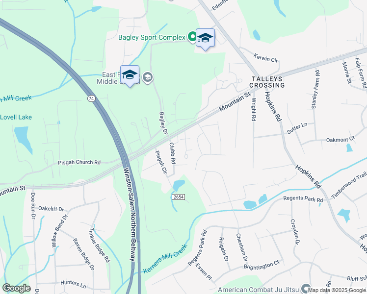 map of restaurants, bars, coffee shops, grocery stores, and more near 511 Clubb Road in Kernersville