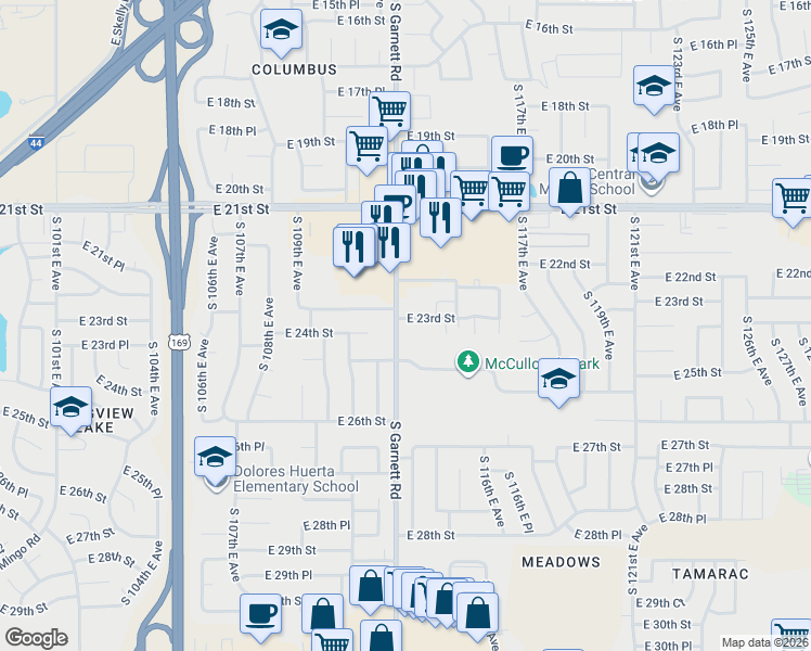 map of restaurants, bars, coffee shops, grocery stores, and more near 11308 East 23rd Street in Tulsa