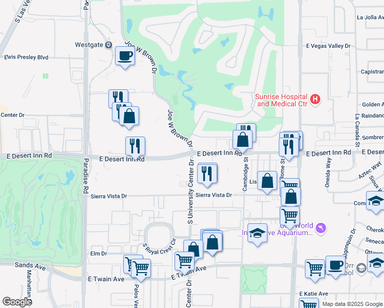 map of restaurants, bars, coffee shops, grocery stores, and more near E Desert Inn Rd & Swenson St in Paradise