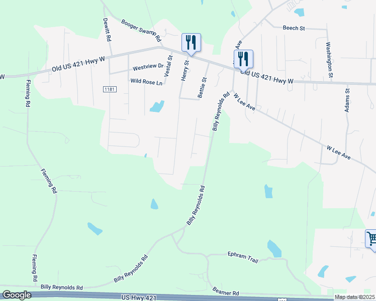 map of restaurants, bars, coffee shops, grocery stores, and more near 2016 Brittany Oaks Court in Yadkinville