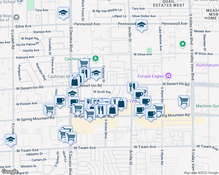 map of restaurants, bars, coffee shops, grocery stores, and more near 4533 West Desert Inn Road in Las Vegas