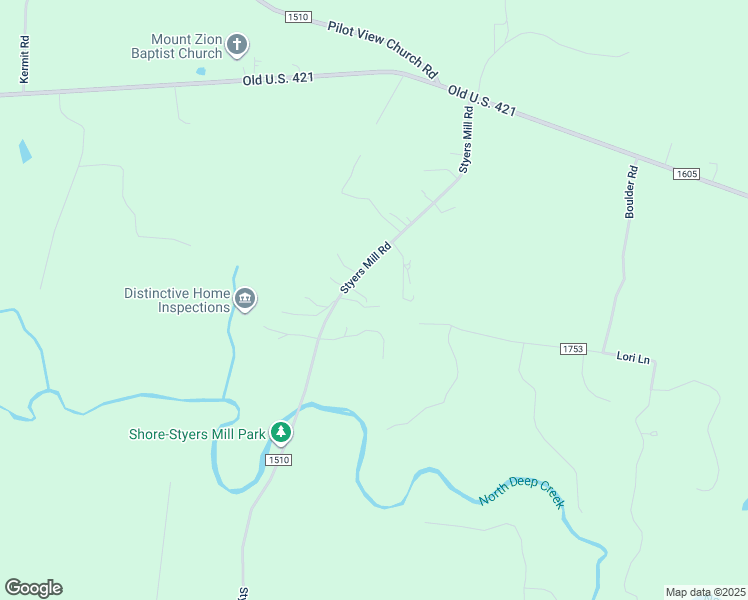 map of restaurants, bars, coffee shops, grocery stores, and more near 2725 Pine Drive in Yadkinville