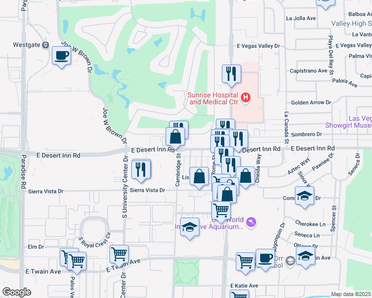 map of restaurants, bars, coffee shops, grocery stores, and more near 1010 East Desert Inn Road in Las Vegas