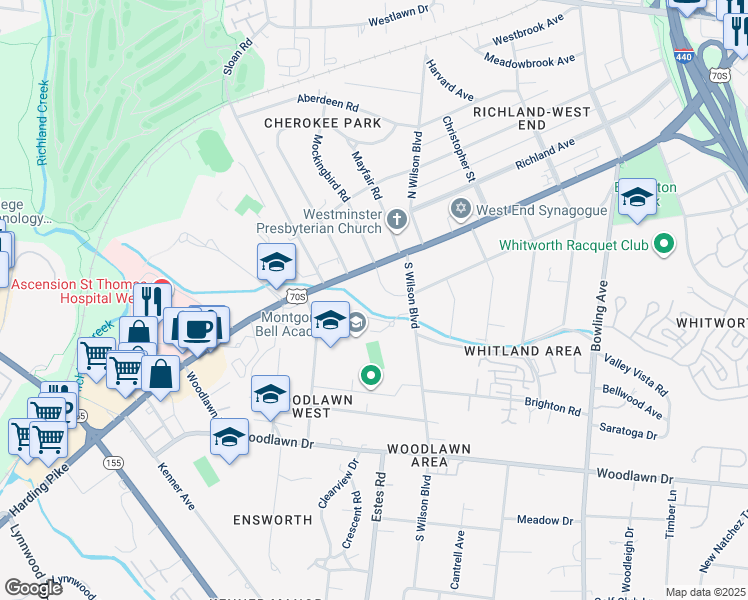map of restaurants, bars, coffee shops, grocery stores, and more near 3901 West End Avenue in Nashville