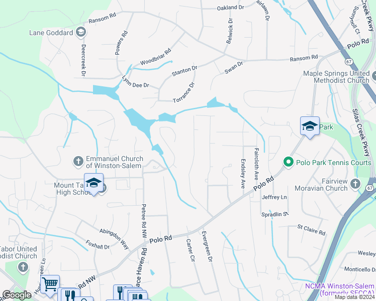 map of restaurants, bars, coffee shops, grocery stores, and more near 150 Linbrook Drive in Winston-Salem