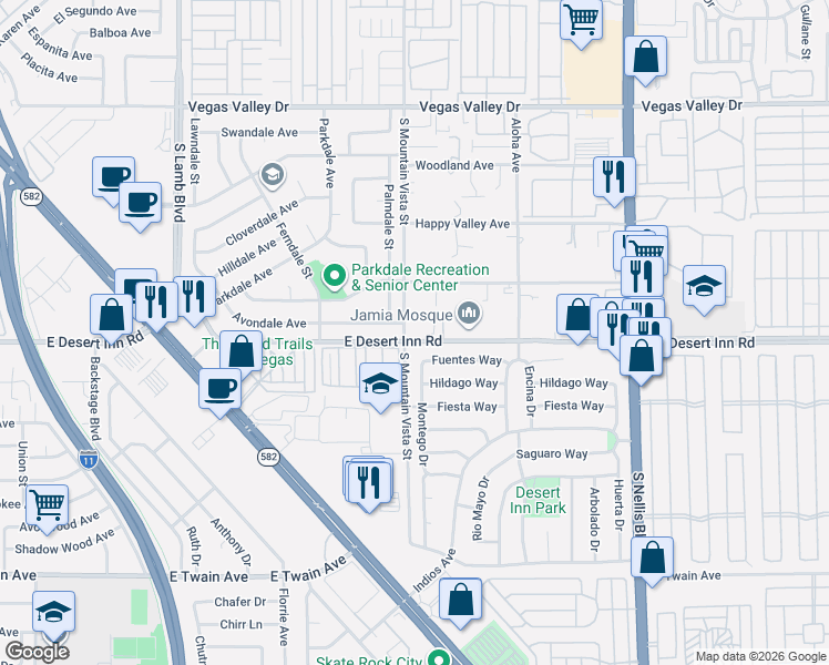 map of restaurants, bars, coffee shops, grocery stores, and more near 3256 South Mountain Vista Street in Las Vegas