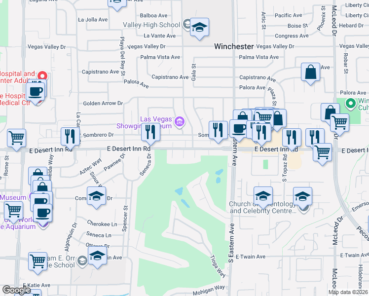map of restaurants, bars, coffee shops, grocery stores, and more near 2061 Sombrero Drive in Las Vegas