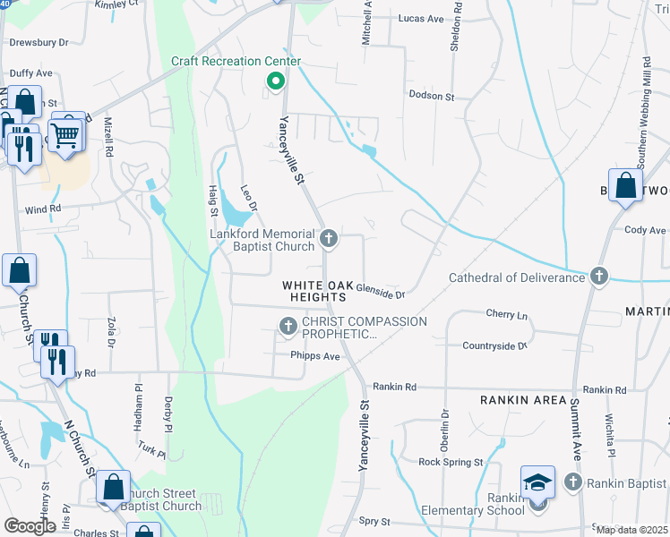 map of restaurants, bars, coffee shops, grocery stores, and more near in Greensboro