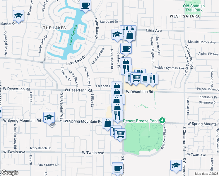 map of restaurants, bars, coffee shops, grocery stores, and more near 8 West Via Olivero Avenue in Las Vegas