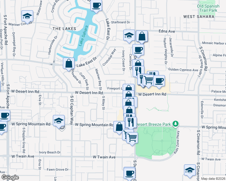 map of restaurants, bars, coffee shops, grocery stores, and more near 8653 Freeport Lane in Las Vegas